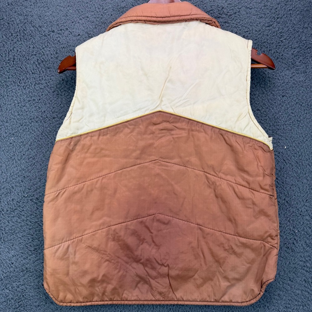 Vintage Sigallo Puffer Vest‎ Brown Tan Colorblock Quilted Retro 70s Womens Large - Picture 6 of 8